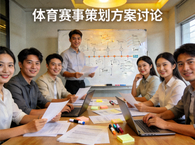 体育策划服务展示 - 团队在会议室讨论赛事策划方案